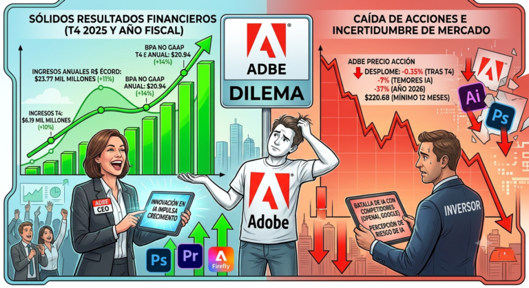 Adobe Q2 2026: récord de ingresos pero la acción cae 5.5% | Análisis técnico